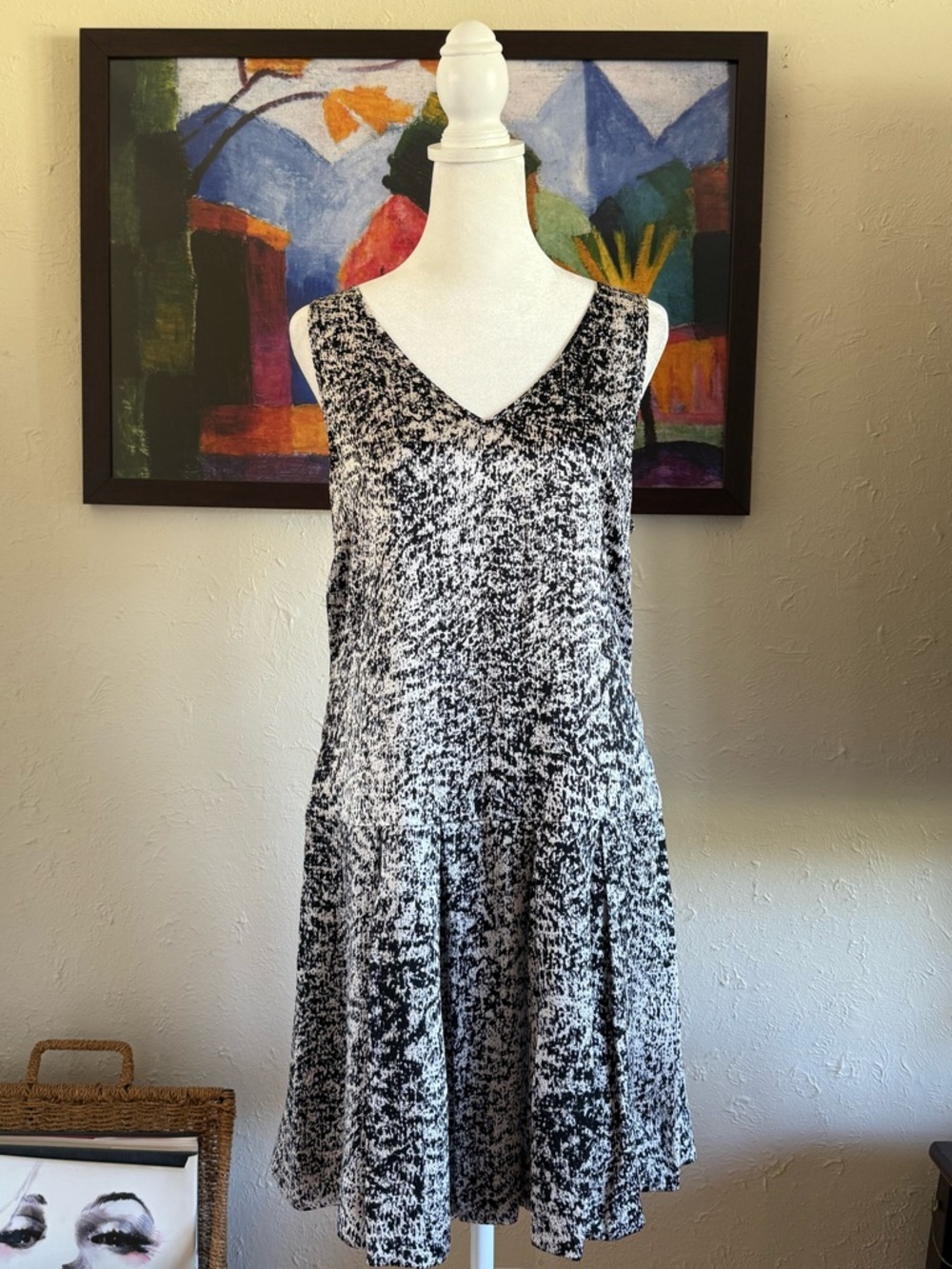 Rebecca Taylor | Silk Black & White V-Neck Sleeveless Dress